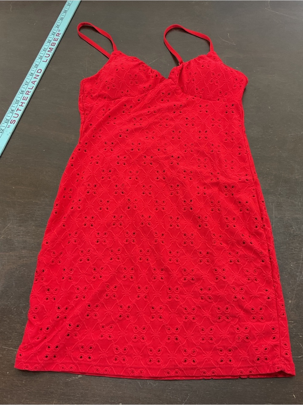 NOBO Red Eyelet Slip Dress with Spaghetti Straps